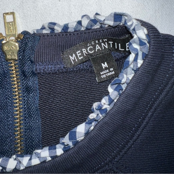 J. Crew Mercantile Navy Blue sweatshirt with gingham ruffle collar size medium - Picture 3 of 6